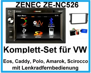 Komplett-Set VW EOS Polo Caddy Amarok Scirocco ZENEC ZE-NC526 Bluetooth