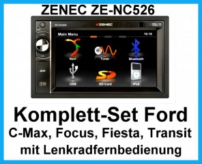 Komplett-Set Ford Focus C-Max Fiesta Transit ZENEC ZE-NC526 Navigation USB DVD