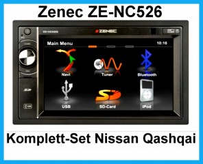 Komplett-Set Nissan Qashqai ab 2007 ZENEC ZE-NC526 Bluetooth USB MP3 Navigation