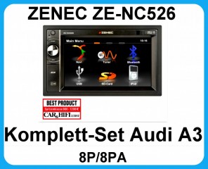 Komplett-Set Audi A3 8P/8PA ZENEC ZE-NC526 Naviceiver Bluetooth USB DVD MP3 