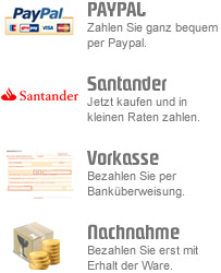 Paypal, Santander, Vorkasse, Nachnahme
